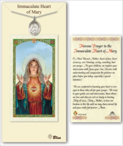 Immaculate Heart of Mary Pewter Medal with Prayer Card, # 67345