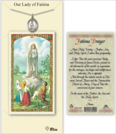 Our Lady of Fatima Pewter Medal with Prayer Card, # 67356