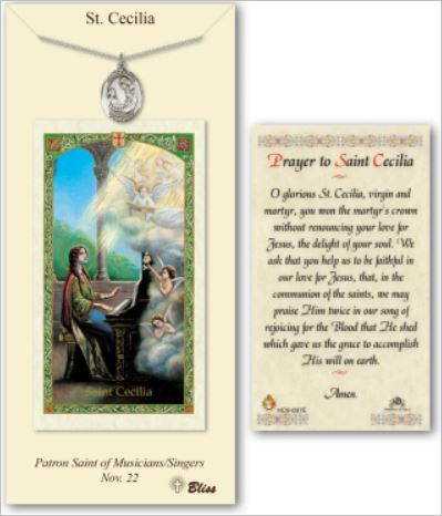 St. Cecilia Pewter Medal with Laminated Prayer Card, # 67377
