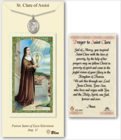 St. Clare of Assisi Pewter Medal with Laminated Prayer Card, # 67378