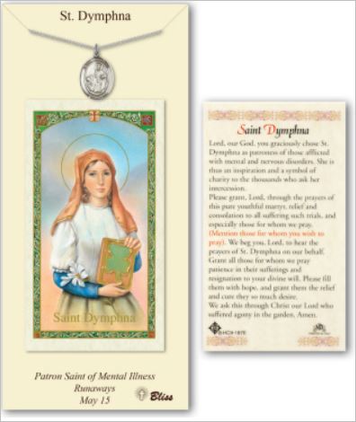 St. Dymphna Pewter Medal with Laminated Prayer Card, # 67380