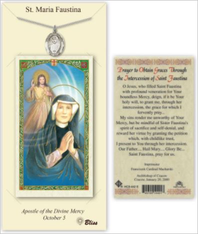 St. Maria Faustina Pewter Medal with Laminated Prayer Card, # 67392