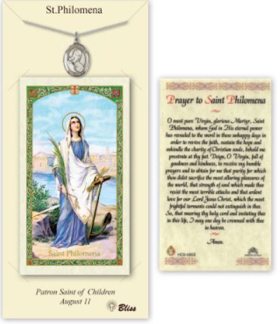 St. Philomena Pewter Medal with Laminated Prayer Card, # 67397