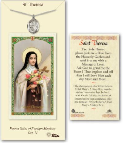 St. Theresa of Lisieux Pewter Medal with Laminated Prayer Card, # 67401