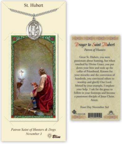 St. Hubert of Liege Pewter Medal with Laminated Prayer Card, # 67426