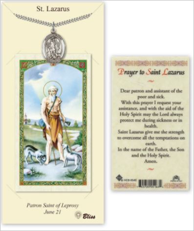 St. Lazarus Pewter Medal with Laminated Prayer Card, # 67443
