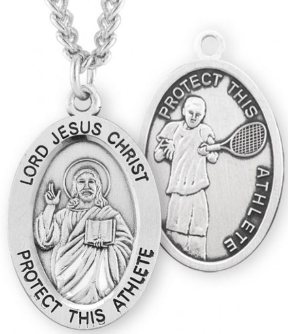 Christ / Tennis Medal, 15/16" Oval, Your Choice of Chain, # 6745