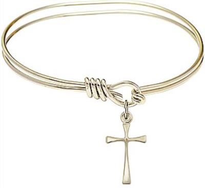 Oval Eye Hook Bangle Bracelet, 5-3/4", Hamilton Gold Finish, Cross Charm, # 67508