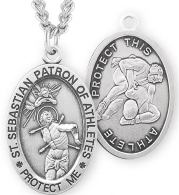 St. Sebastian / Wrestling Medal, 15/16" Oval, Your Choice of Chain, # 6752