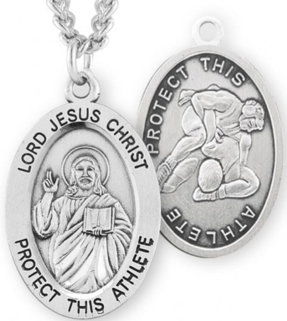 Christ / Wrestling Medal, 15/16" Oval, Your Choice of Chain, # 6754