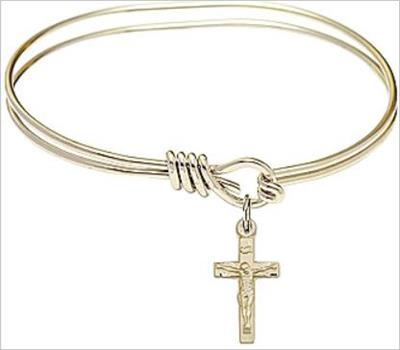 Oval Eye Hook Bangle Bracelet, 7", Hamilton Gold Finish, Crucifix Charm, # 67562