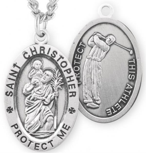St. Christopher / Golf Medal, 15/16" Oval, Your Choice of Chain, # 6756