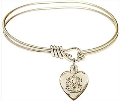Oval Eye Hook Bangle Bracelet, 7", Hamilton Gold Finish, Chalice Heart Charm, # 67592