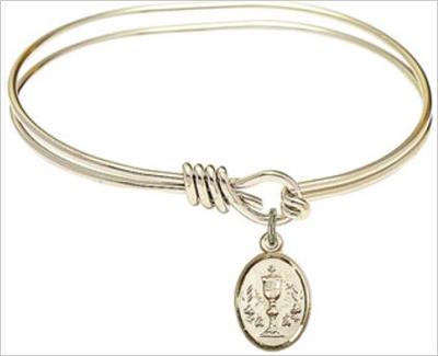Oval Eye Hook Bangle Bracelet, 7", Hamilton Gold Finish, Chalice Charm, # 67598