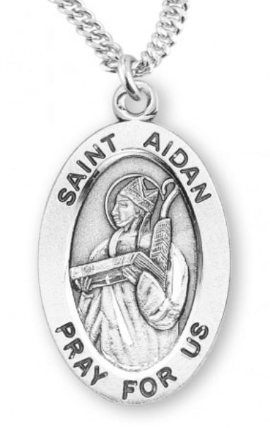 St. Aidan Sterling Silver Medal, 7/8", Your Choice of Chain, # 6762
