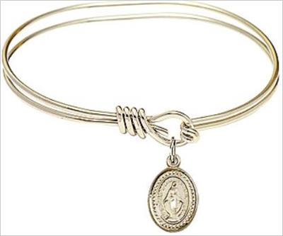 Oval Eye Hook Bangle Bracelet, 7", Hamilton Gold Finish, Miraculous Charm, # 67635