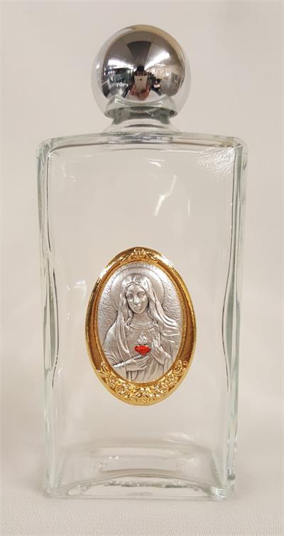 Immaculate Heart of Mary Glass Holy Water Bottles, 8oz, 5" Made in Italy, 3-Count Value Pack, # 67701