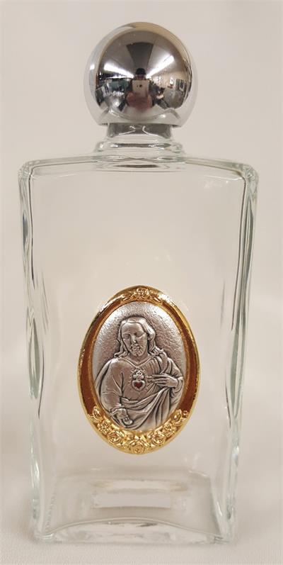Sacred Heart of Jesus Glass Holy Water Bottles, 8oz, 5" Made in Italy, 3-Count Value Pack, # 67702