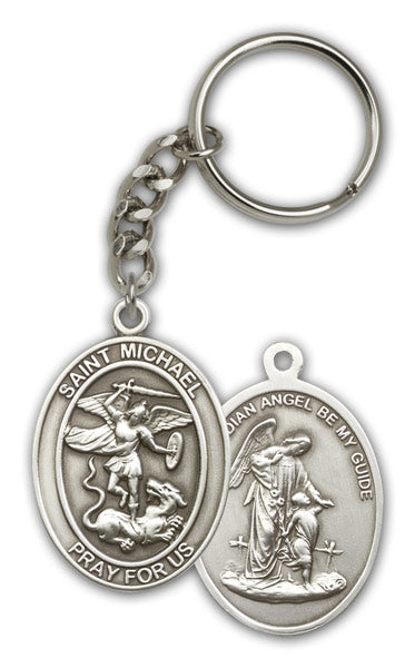 Keychain, St. Michael, Silver Oxide Finished Pewter, 1-3/8" Medal, #96647