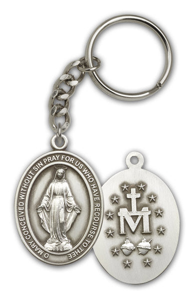 Keychain, Miraculous Medal, Silver Oxide Finished Pewter, 1-3/8" Medal, #96644