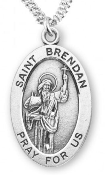 St. Brendan Sterling Silver Medal, 7/8", Your Choice of Chain, # 6783