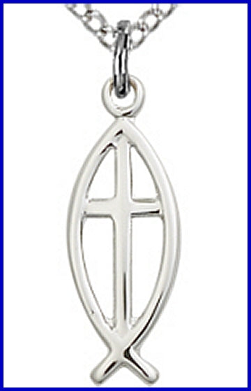 Fish / Icthus Cross in Sterling Silver, 3/4", your choice of Chain, # 6784
