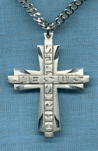 1-3/8" Jesus Christus Cross Necklace Sterling, your choice of chain # 6788