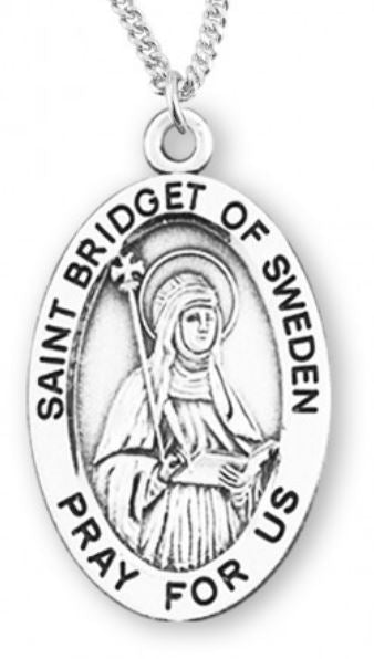 St. Bridget of Sweden Sterling Silver Medal, 7/8", Your Choice of Chain, # 6800