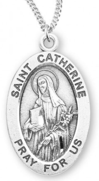 St. Catherine of Siena Sterling Silver Medal, 7/8", Your Choice of Chain, # 6805
