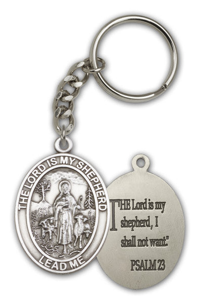 Keychain, Lord is My Shepherd, Silver Oxide Finished Pewter, 1-3/8" Medal, #98884