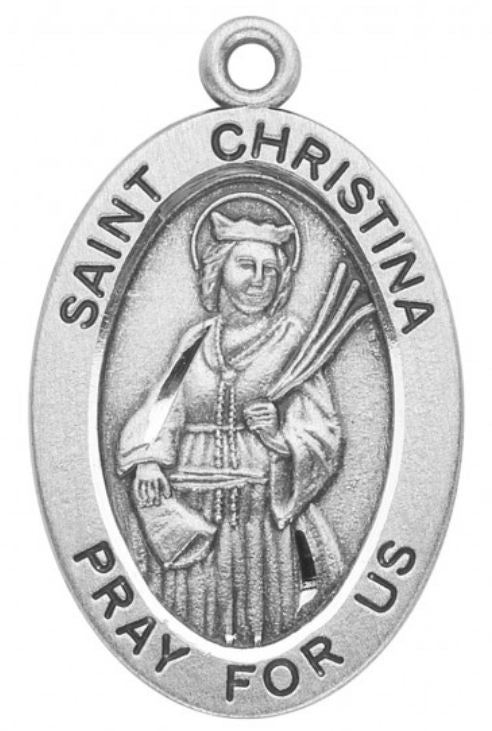 St. Christina Sterling Silver Medal, 7/8", Your Choice of Chain, # 6829