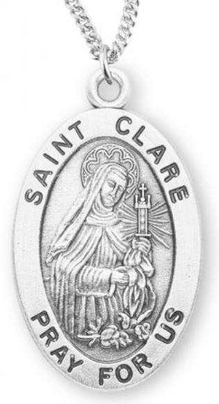 St. Clare Sterling Silver Medal, 7/8", Your Choice of Chain, # 6854
