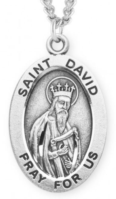 St. David Sterling Silver Medal, 7/8", Your Choice of Chain, # 6867