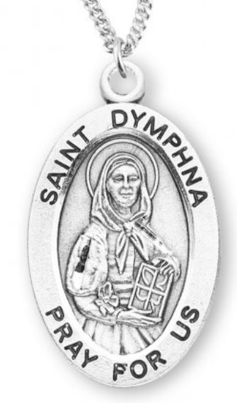 St. Dymphna Sterling Silver Medal, 7/8", Your Choice of Chain, # 6891