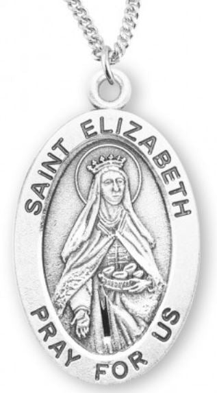 St. Elizabeth Sterling Silver Medal, 7/8", Your Choice of Chain, # 6892
