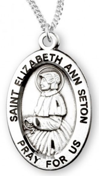 St. Elizabeth Ann Seton Sterling Silver Medal, 7/8", Your Choice of Chain, # 6893