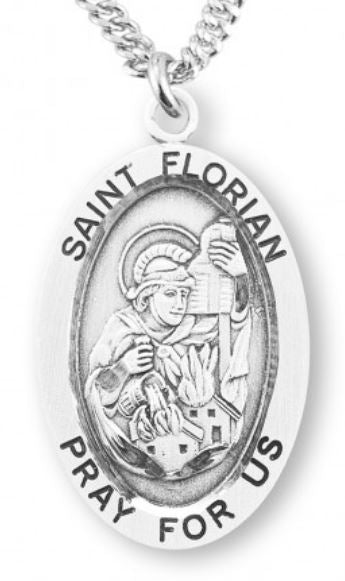 St. Florian Sterling Silver Medal, 7/8", Your Choice of Chain, # 6906
