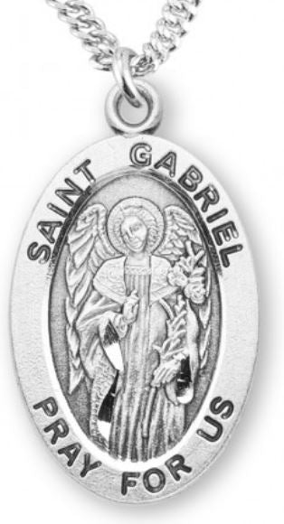 St. Gabriel Sterling Silver Medal, 7/8", Your Choice of Chain, # 6925