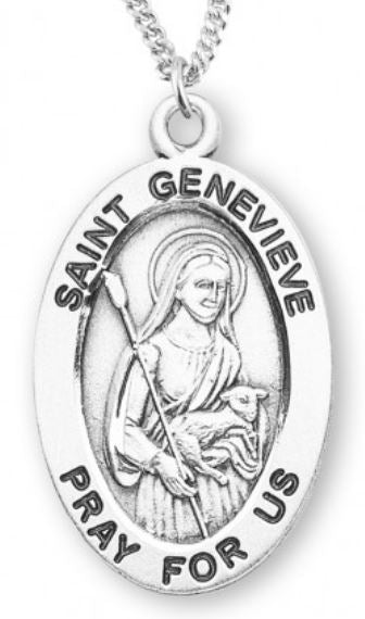St. Genevieve Sterling Silver Medal, 7/8", Your Choice of Chain, # 6928
