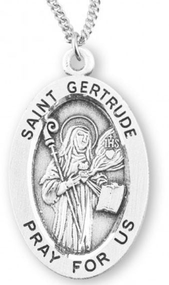 St. Gertrude Sterling Silver Medal, 7/8", Your Choice of Chain, # 6931