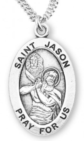 St. Jason Sterling Silver Medal, 7/8", Your Choice of Chain, # 6940