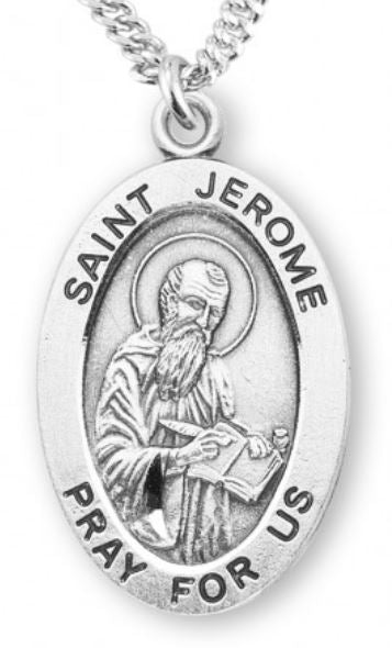 St. Jerome Sterling Silver Medal, 7/8", Your Choice of Chain, # 6941