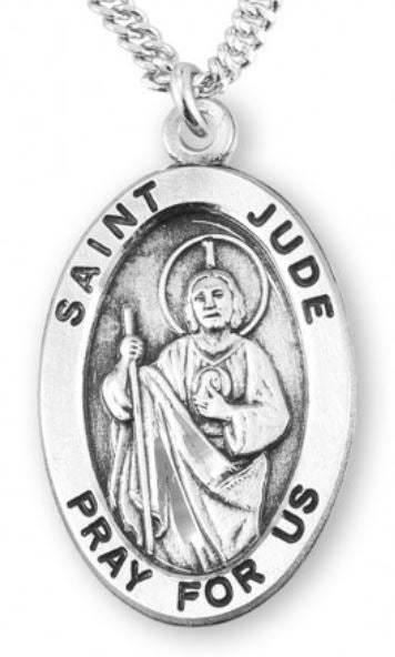 St. Jude Sterling Silver Medal, 7/8", Your Choice of Chain, # 6959