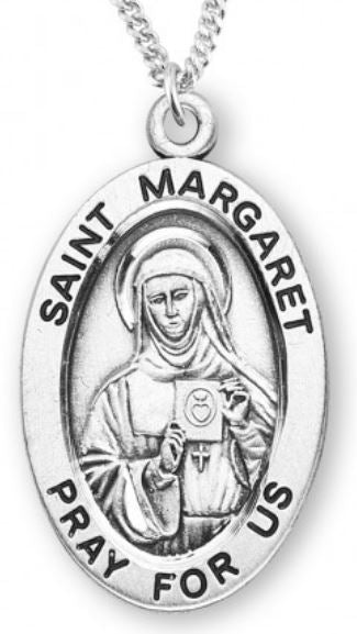 St. Margaret Sterling Silver Medal, 7/8", Your Choice of Chain, # 6982