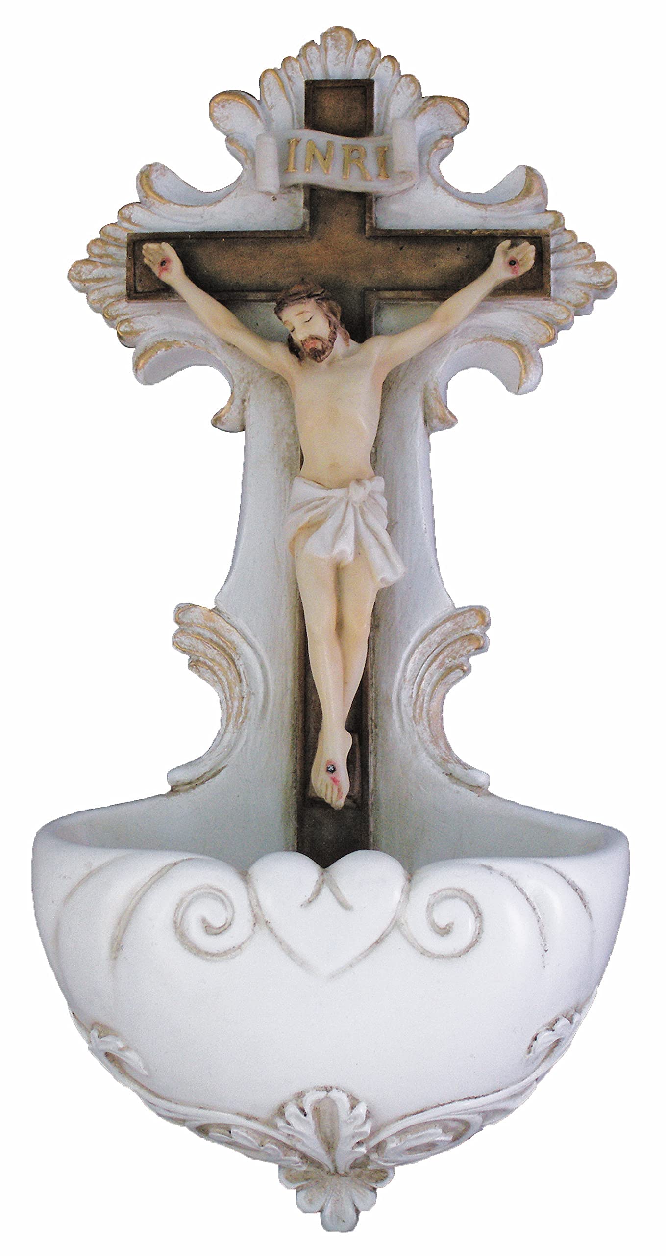 6-3/4" Hand Painted Resin Holy Water Font, # 99380