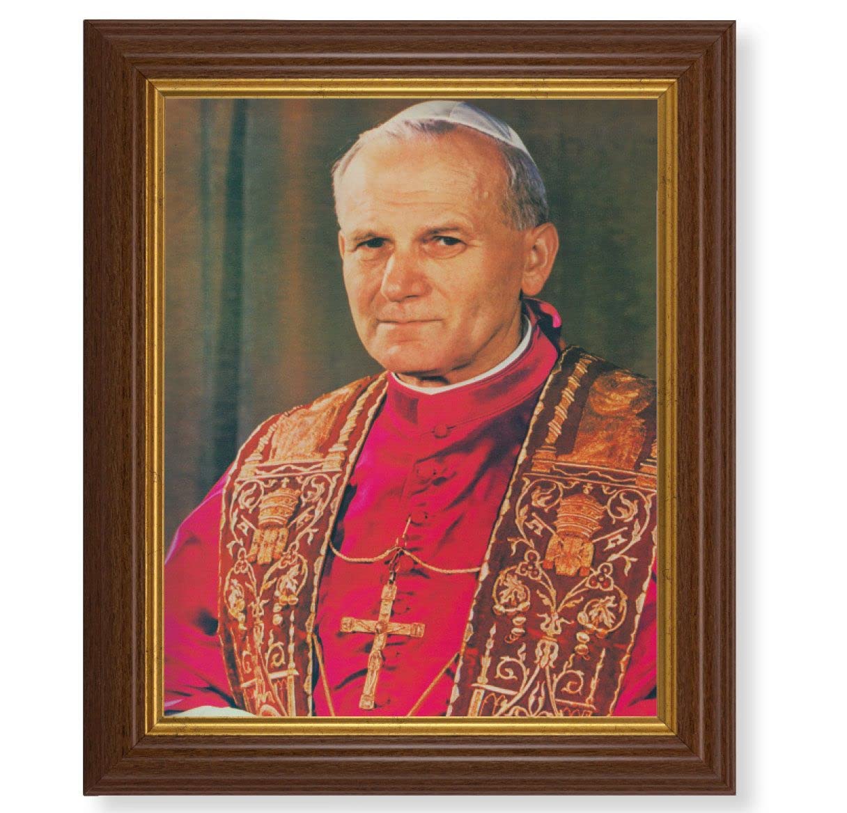 Pope John Paul II, 10.5"x12.5" Walnut Finished Fluted Frame, Gold Beaded Lip, Italian Print # 27096