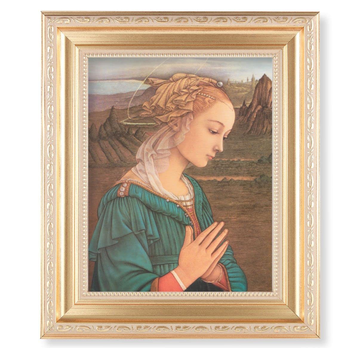 Lippi: Madonna, 11.5"x13.5" Satin Gold Frame, Distressed Finish with Scrollwork, Italian Print Under Glass # 26452