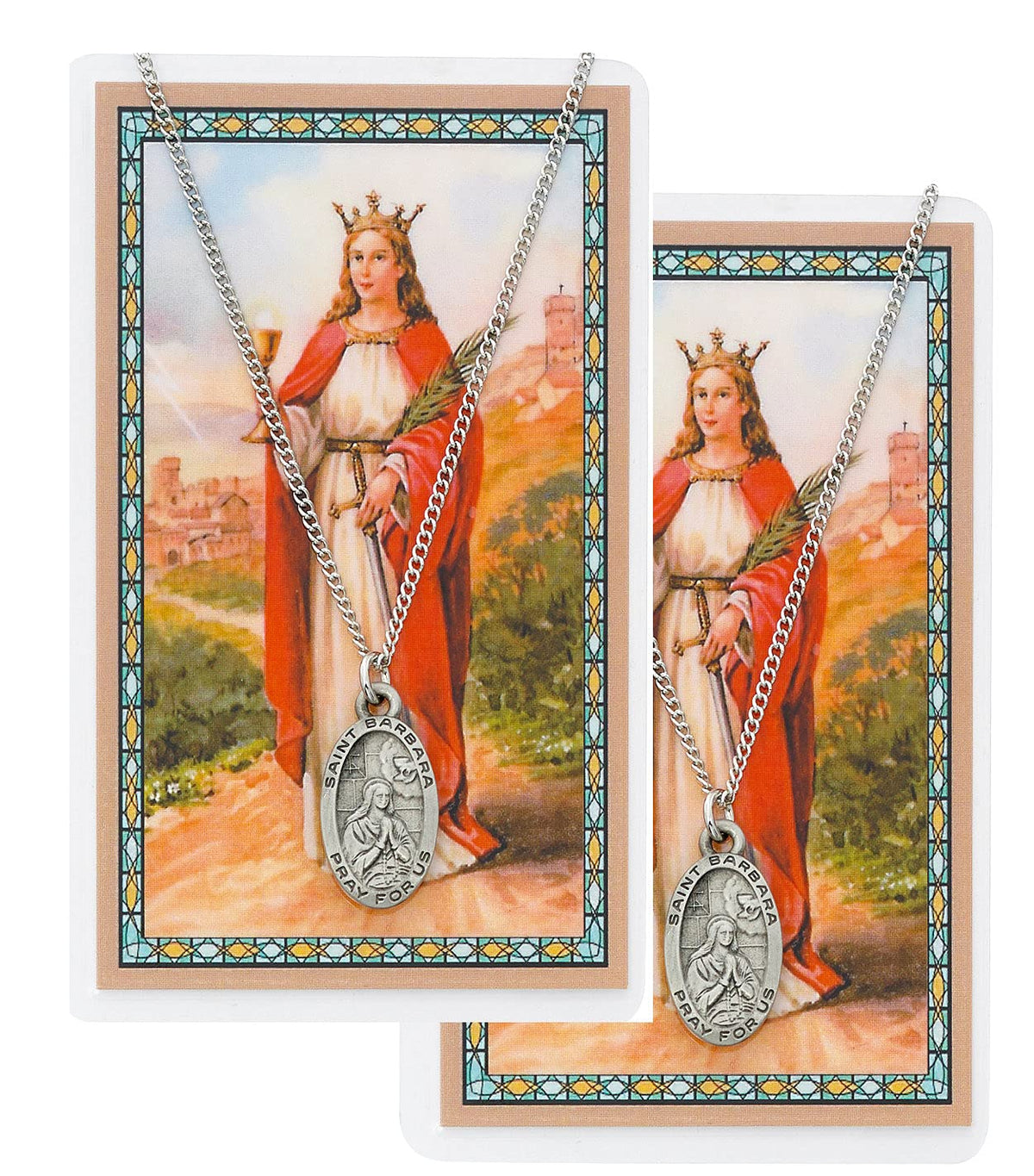 First Communion 4-Way Medal in Fine Pewter on 18" Chain with Laminated Holy Card, 2-Count Value Pack # 63002