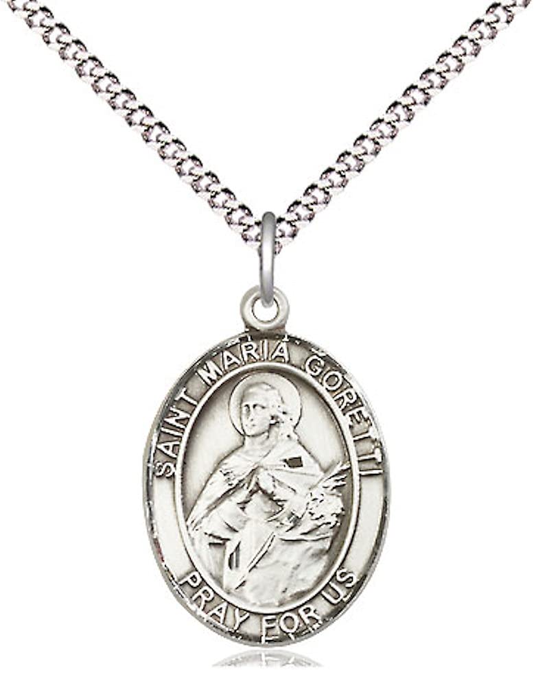 St. Maria Goretti Medal in Fine Pewter, 3/4" tall, Your Choice of Chain # 17144