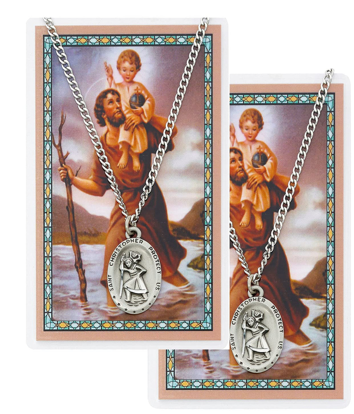 St. Christopher Pewter Medal with Laminated Holy Card, 24" Chain, 2-Count Value Pack. # 21355